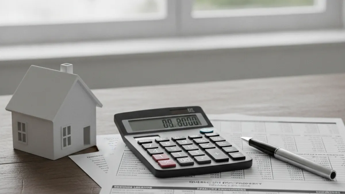 Calcul du flux de trésorerie d'un multilogement avec calculatrice et états financiers sur un bureau