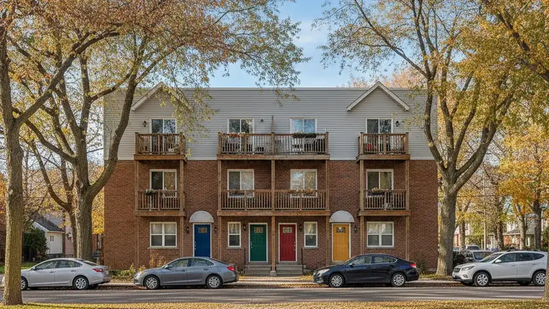 Façade d'un immeuble multilogement à Sainte-Thérèse soumis aux taxes foncières annuelles sur la Rive-Nord