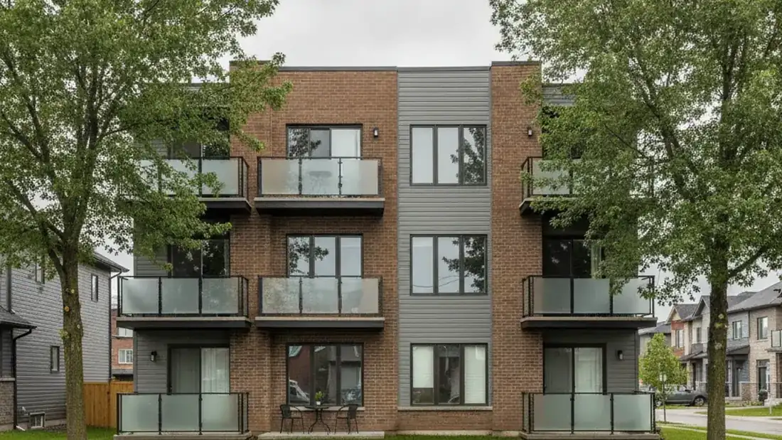 Façade d'un immeuble à logements de la Rive-Nord à Mascouche assujetti aux taxes foncières municipales annuelles
