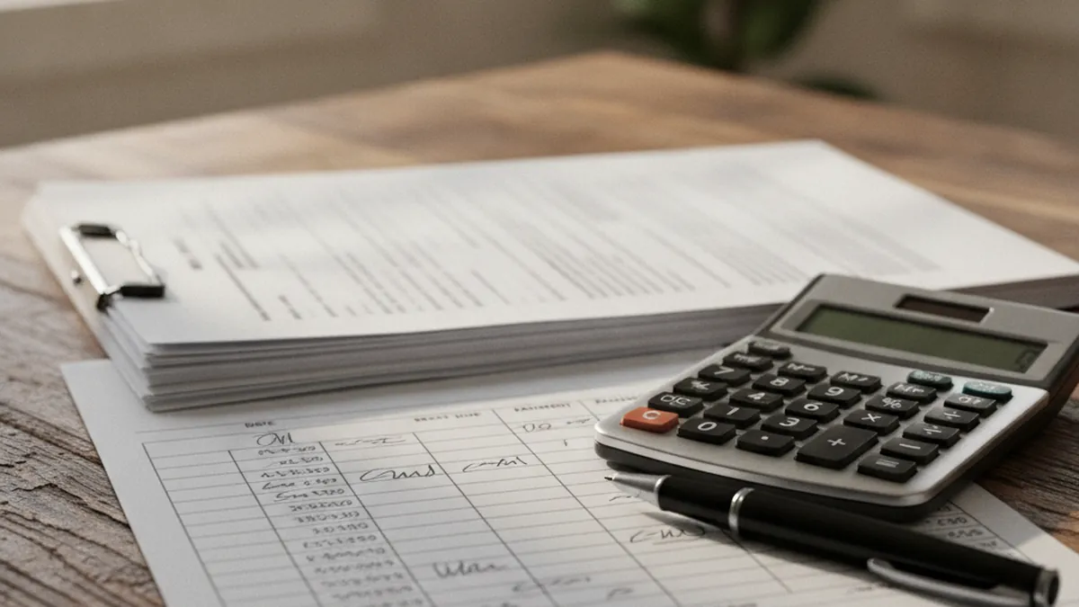 Bail de logement et relevé de loyers mensuels posés sur une table avec une calculatrice analysant des loyers sous le marché d'un plex québécois