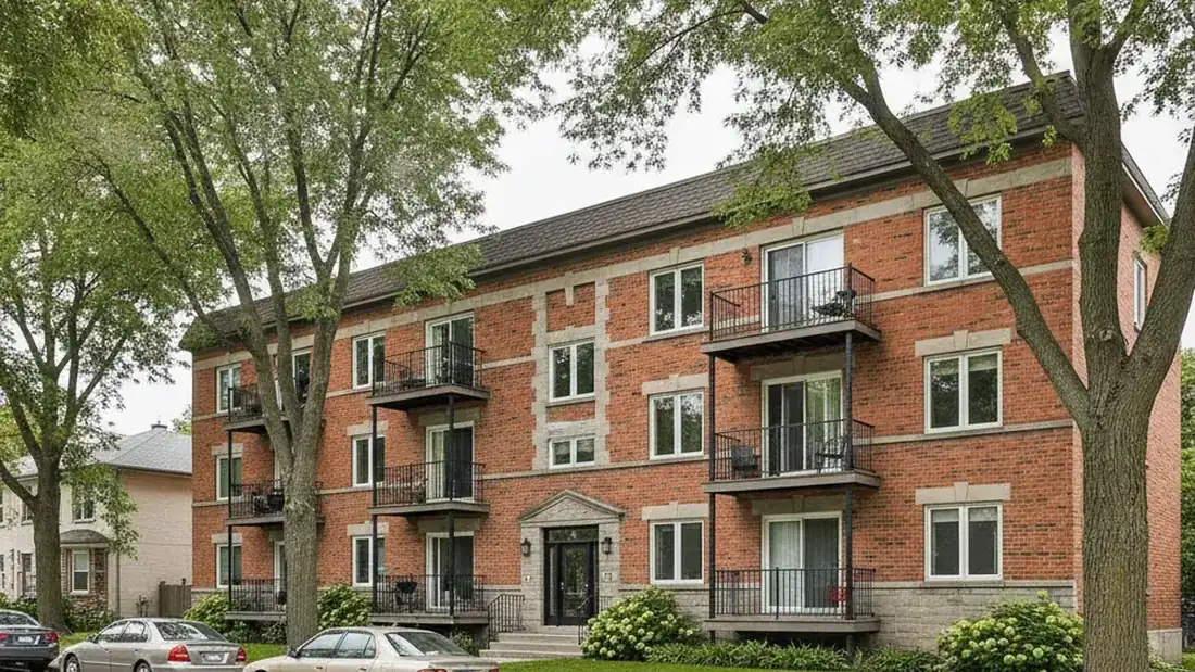 Immeuble à revenus multilogement en brique dans un quartier résidentiel de Saint-Eustache sur la Rive-Nord du Québec