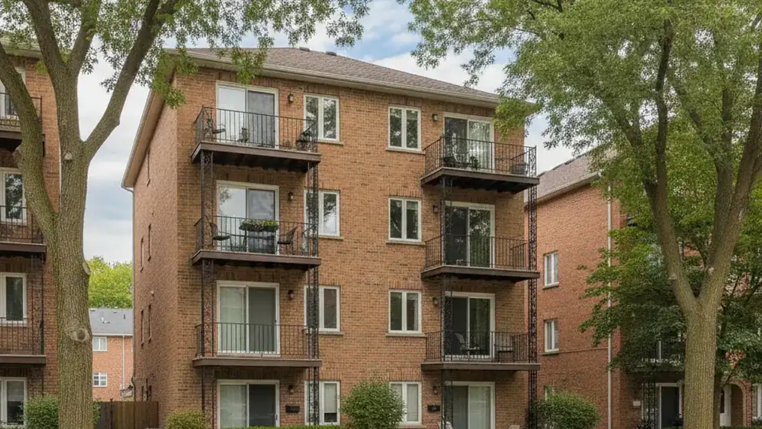 Immeuble à revenus multilogement de plusieurs étages dans un quartier résidentiel de Laval sur l'île Jésus