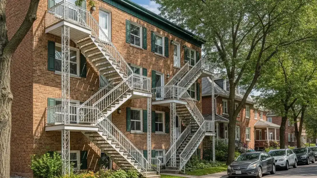 Immeuble multilogement triplex en brique sur la Rive-Nord du Québec représentant un immeuble à revenus