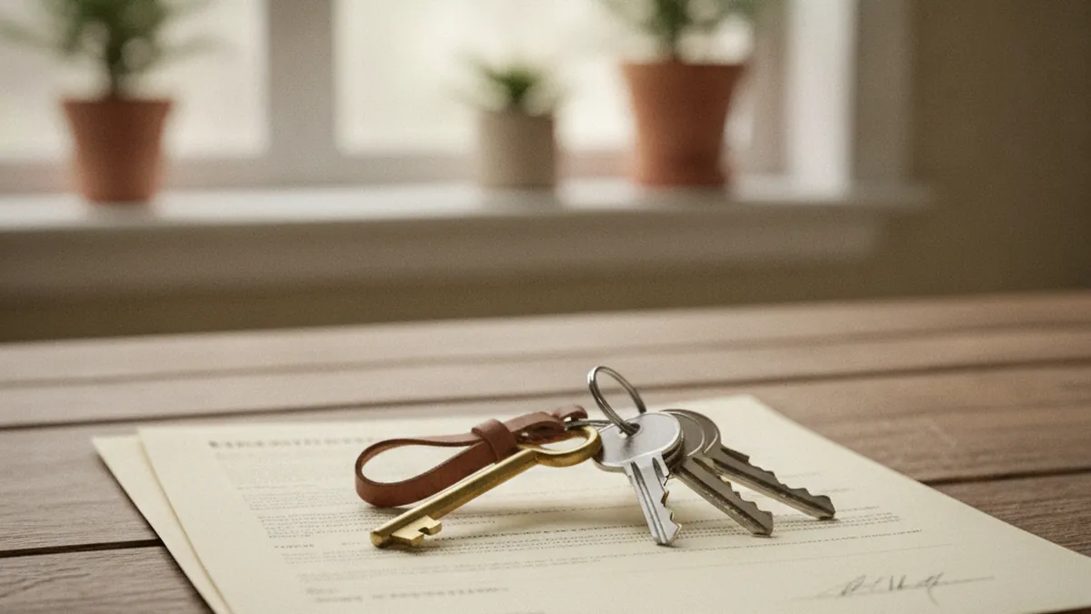 Trousseau de clés posé sur un document de transfert immobilier symbolisant la taxe de bienvenue lors d'une succession au Québec