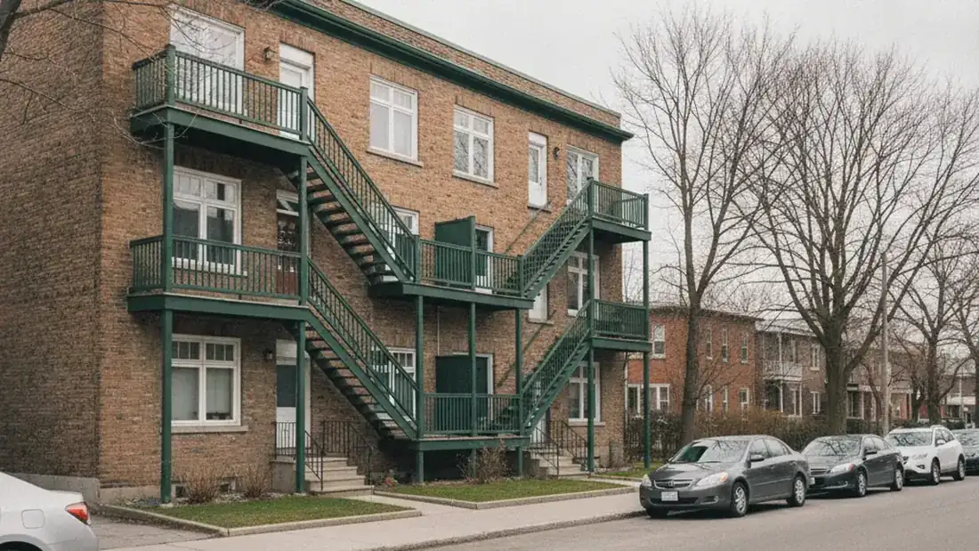 Façade d'un triplex multilogement typique de la Rive-Nord du Québec dont la valeur marchande dépend des loyers perçus