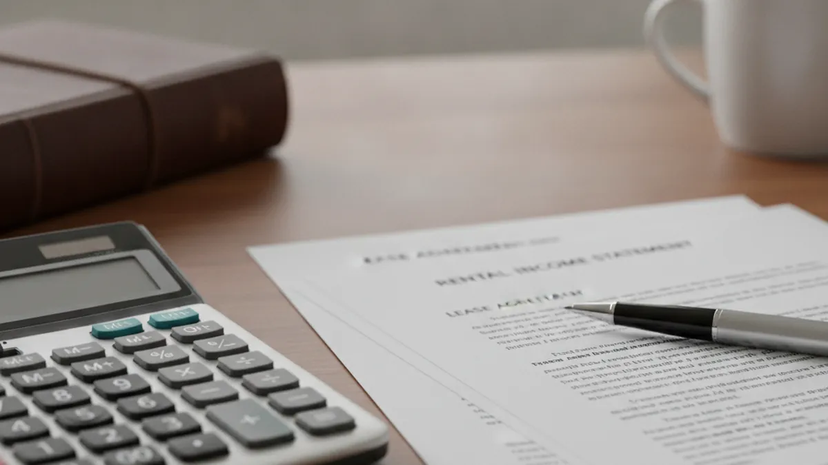 Calculatrice, états financiers de loyers et documents pour fixer une valeur neutre à partager entre associés copropriétaires
