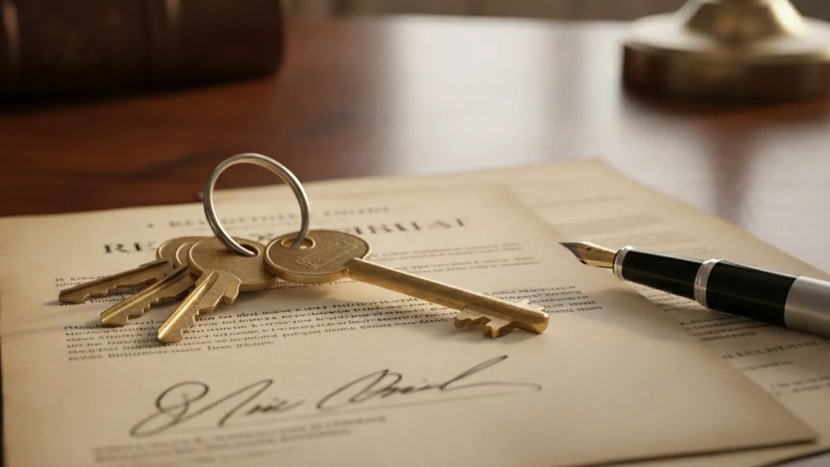 Clés de plex posées sur un acte notarié et un contrat de vente, symbolisant une vente directe et rapide sans courtier